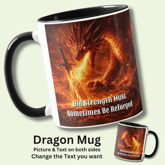Mug Add Your Text Name Fire Dragon with Sword Reforged