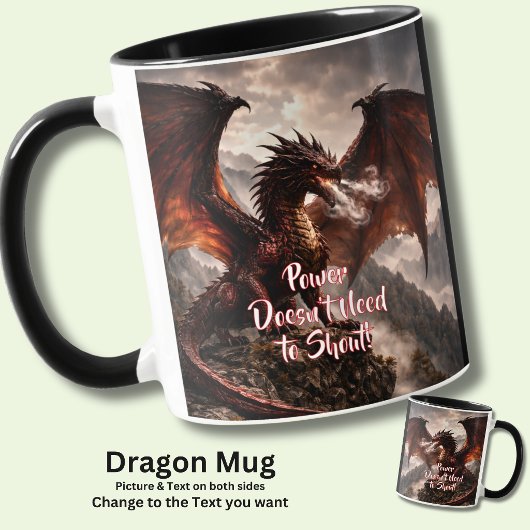 Mug Add Your Text - Red Winged Fire Dragon with Smoke