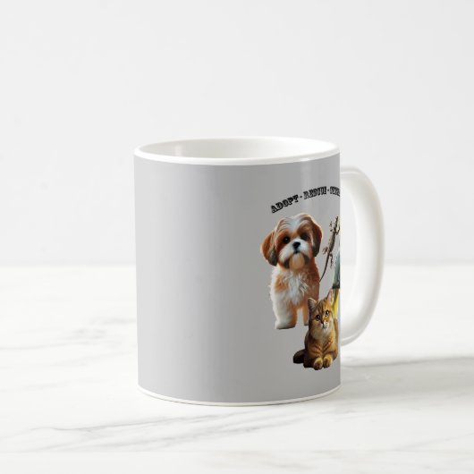Mug Adoption d'animaux avec le chien, le chat, l'oisea (Devant droit)