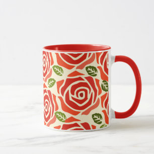 Mug Adorable aquarelle motif rose mignon rouge blanc