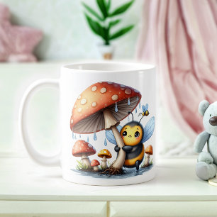 Mug Adorable Bébé Abeille Sous Parapluie Champignons