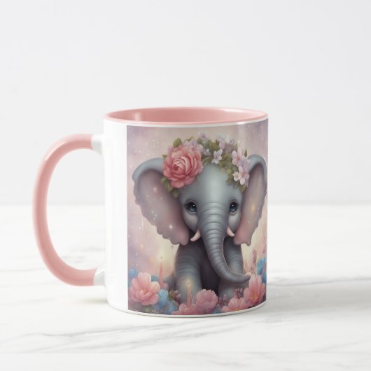 Mug Adorable bébé éléphant avec fleurs (Gauche)