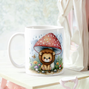 Mug Adorable Bébé Lion Cub Sous Parapluie Champignons