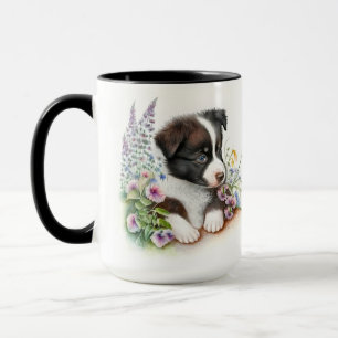 MUG ADORABLE BLACK BLANC BORDER COLLIE PUPPING CHIEN