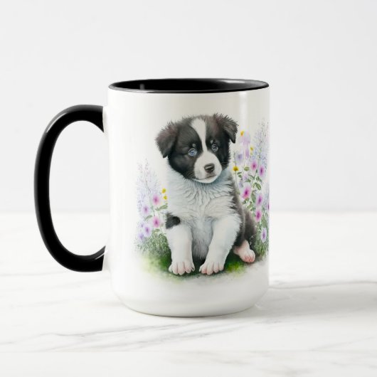 MUG ADORABLE BLACK BLANC BORDER COLLIE PUPPING CHIEN (Gauche)