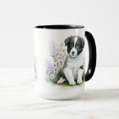 MUG ADORABLE BLACK BLANC BORDER COLLIE PUPPING CHIEN (Devant droit)