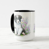 MUG ADORABLE BLACK BLANC BORDER COLLIE PUPPING CHIEN (Devant gauche)