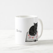 Mug Adorable Black Cat Kitten on Book Custom Name (Devant droit)