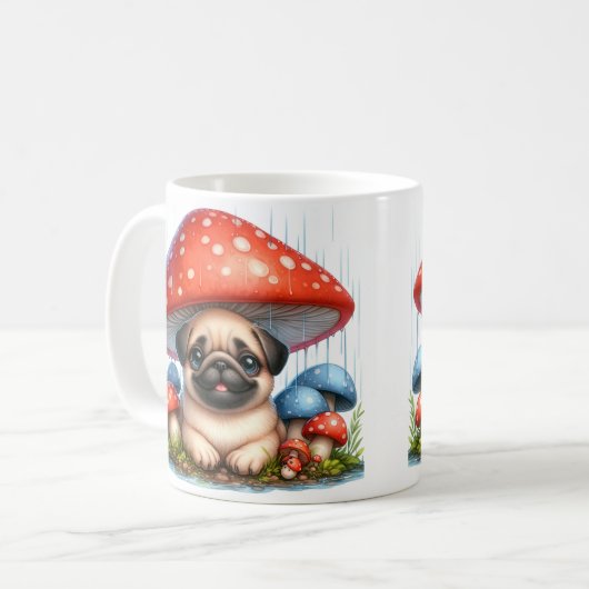 Mug Adorable Carlin chiot sous parapluie champignon (Devant gauche)