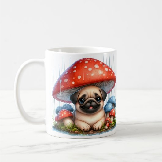 Mug Adorable Carlin chiot sous parapluie champignon (Gauche)