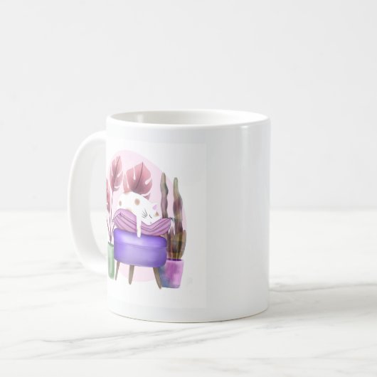 Mug Adorable Charme Cosy Cute Blanc Chat Napping Viole (Devant gauche)