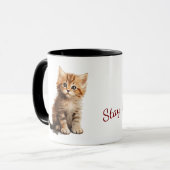 Mug Adorable chaton roux "Restez Pawsitive" Deux tons (Devant gauche)