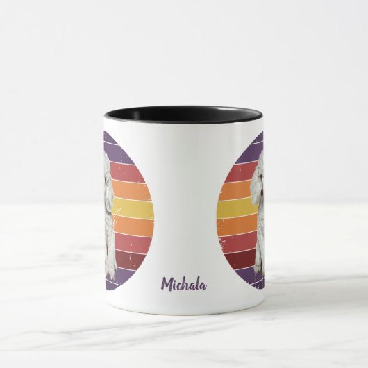 Mug Adorable chien de caniche blanc Retro Sunset (Centre)