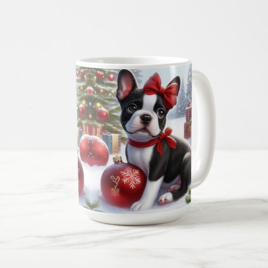 Mug adorable Chiot avec ornements de Noël (Devant droit)