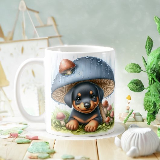 Mug Adorable Chiot Doberman Sous Parapluie De Champign