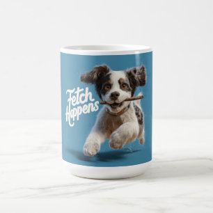 Mug Adorable Chiot Mid-Air Courir avec un bâton