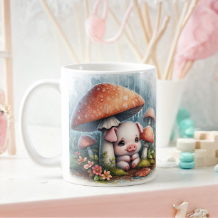 Mug Adorable Cochon De Bébé Sous Parapluie De Champign