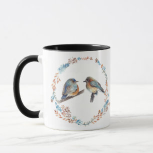 Mug Adorable Courbe fleurie de Couple de Bleu Est