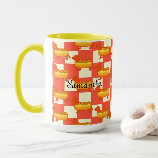 Mug Adorable Dachshund Hot Dog (Avec donut)