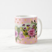 Mug Adorable Faux Gold Pois Aquarelle Flowers (Devant droit)