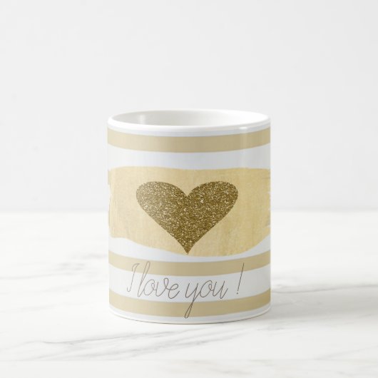 Mug Adorable Gold Parties scintillant Coeurs Stripes-J (Centre)