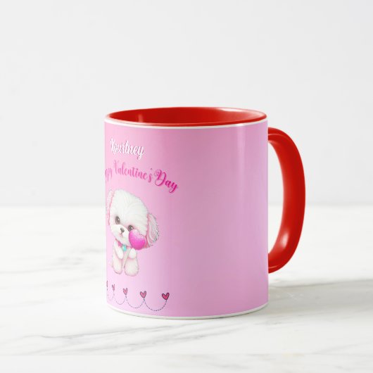 Mug Adorable Heureuse Sainte-Valentin maltais chiot (Devant droit)