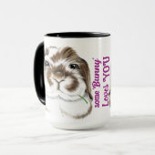 Mug Adorable lapin flop américain avec tulipe rose (Devant gauche)