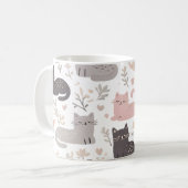Mug Adorable Pastel Cat & Floral Pattern Coffee (Devant gauche)