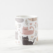 Mug Adorable Pastel Cat & Floral Pattern Coffee (Centre)