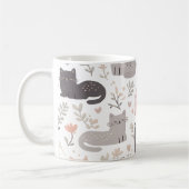 Mug Adorable Pastel Cat & Floral Pattern Coffee (Gauche)