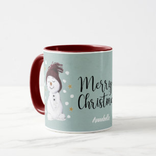 Mug Adorable petit bonhomme de neige nom bleu Noël