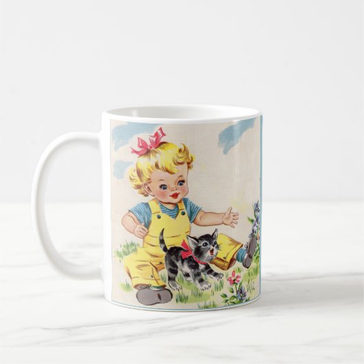 Mug adorable petite fille avec adorable petit chaton (Gauche)
