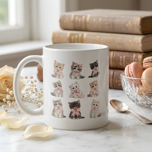 Mug Adorable Pink Bow Kittens Cute Cat Lover's Coffee 