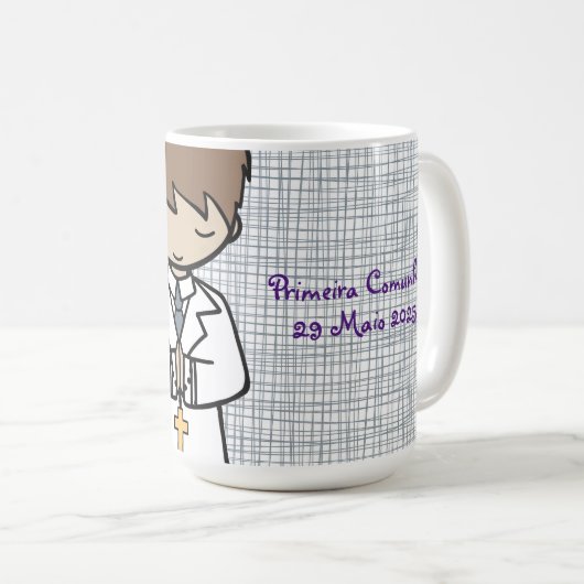 Mug Adorable Premier Saint Communion brune garçon (Devant droit)