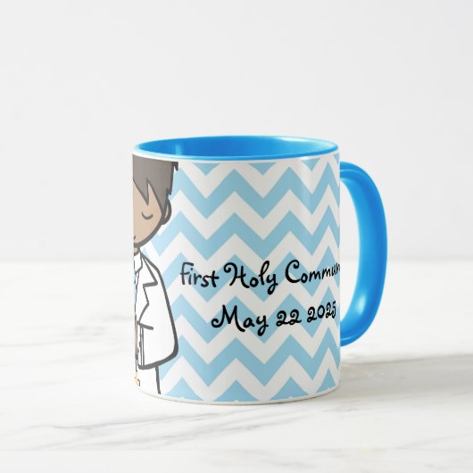 Mug Adorable Première sainte communion nom bleu garçon (Devant droit)