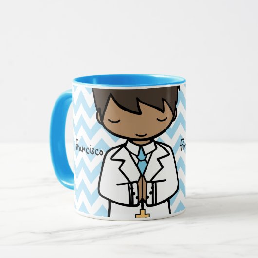 Mug Adorable Première sainte communion nom bleu garçon (Devant gauche)