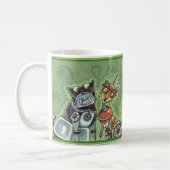 Mug ADORABLE ROBOT BULLDOG ET FELINE AMI Drôle animal (Gauche)