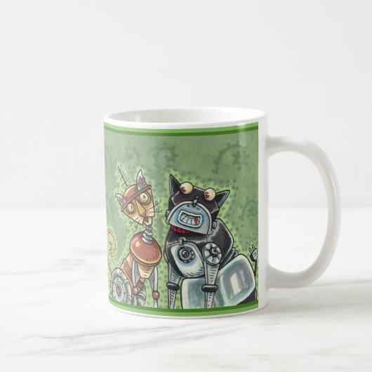 Mug ADORABLE ROBOT BULLDOG ET FELINE AMI Drôle animal (Droite)