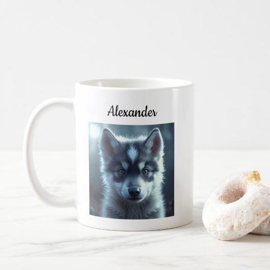 Mug Adorable Wolf Baby in the Moonlight (Avec donut)