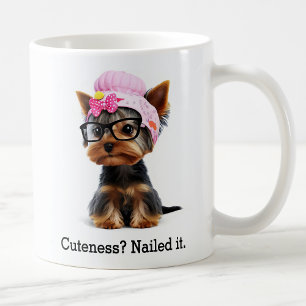 Mug Adorable Yorkie avec une Beanie rose