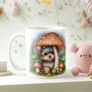 Mug Adorable Yorkshire chiot sous parapluie champignon