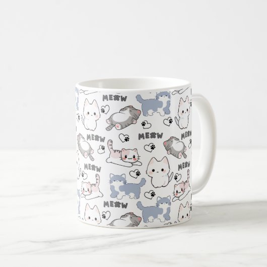 Mug Adorables chatons dodus et cœurs Meow (Devant droit)
