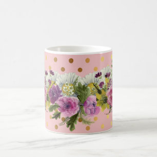 Mug Adorables fleurs à points polka faux or aquarelle