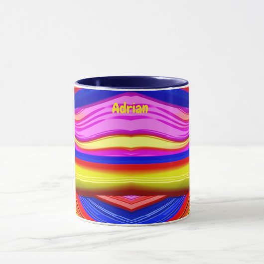 Mug ADRIAN ~ Zany 3D Fractal ~ Rose, Jaune et Bleu (Centre)