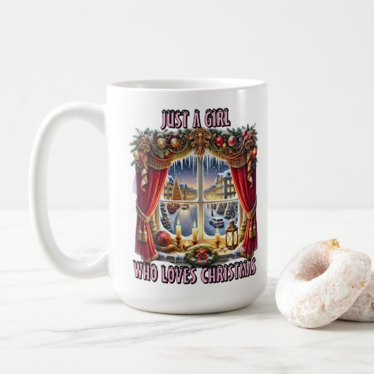 Mug Affichage de la fenêtre de Noël confortable (Avec donut)
