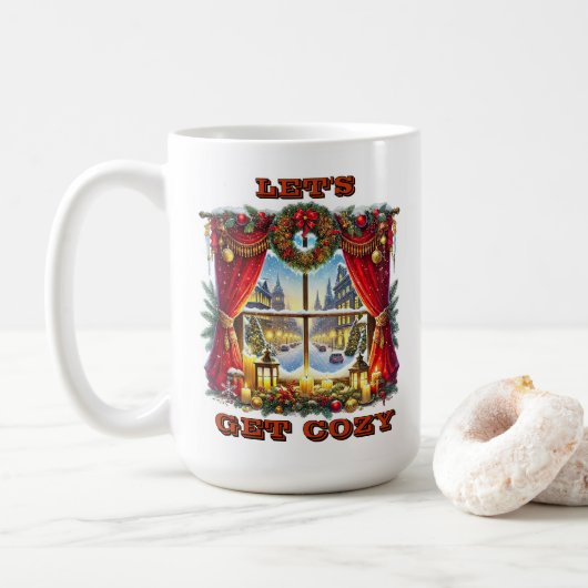 Mug Affichage de la fenêtre Festive de Noël (Avec donut)