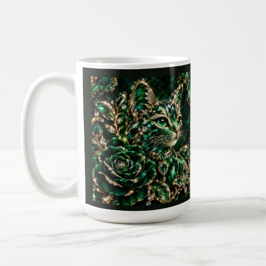 Mug Affiche de chat bijou émeraude (Gauche)