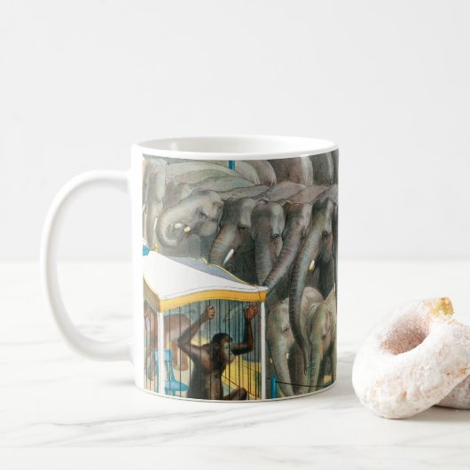 Mug Affiche De Cirque D'Éléphants Et D'Animaux En Cage (Avec donut)