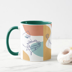 Mug affiche de dessin au trait de femme buvant du café