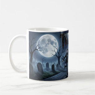 Mug Affiche de terreur éclairée par la lune et de thri